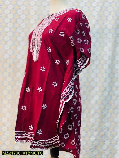 1 Pc Women's Stitched Linen Block Printed Frock