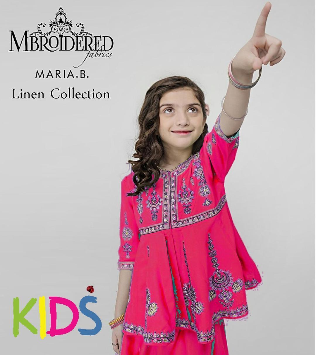 2 Pcs Girl's Linen Embroidered Shirt And Trouser Suit