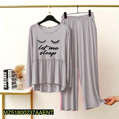 2 Pcs Women's Stitched Jersey Printed Sleepwear