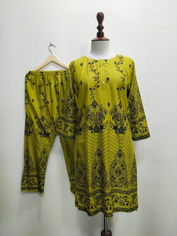 2 Pcs Women's Stitched Lawn Printed Suit