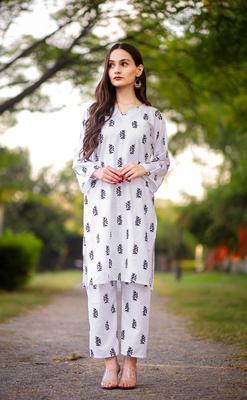 2 Pcs Women's Stitched Linen Printed Suit