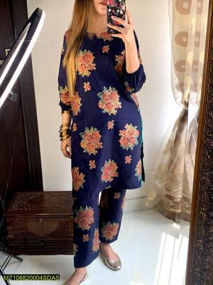 2 Pcs Women's Stitched Arabic Lawn Printed Shirt And Palazzo