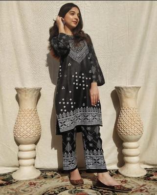 2 Pcs Women's Stitched Linen Printed Suit