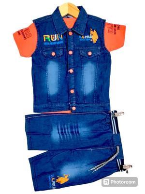 Boy's Printed Shirt And Denim Pants Set