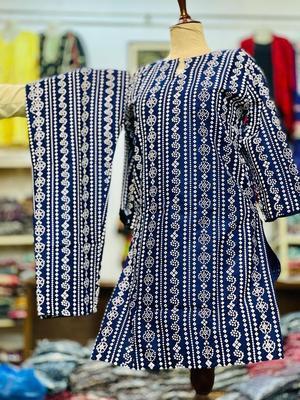 2 Pcs Women's Stitched Linen Printed Suit