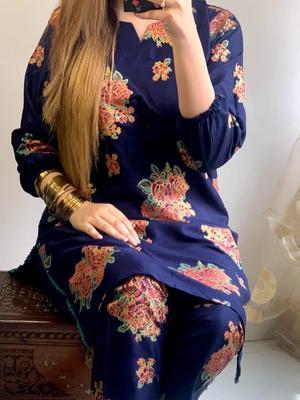 2 Pcs Women's Stitched Arabic Lawn Printed Shirt And Palazzo