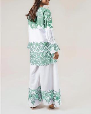 2 Pcs Women's Stitched Grip Printed Shirt And Palazzo