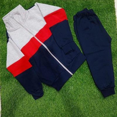 2 Pcs Boy's Cotton Jersey Plain Zipper Tracksuit