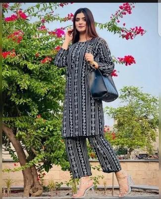 2 Pcs Women's Stitched Linen Block Printed Shirt And Trouser