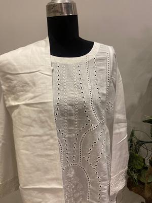 2 Pcs Women's Stitched Cotton Embroidered Shirt And Trouser