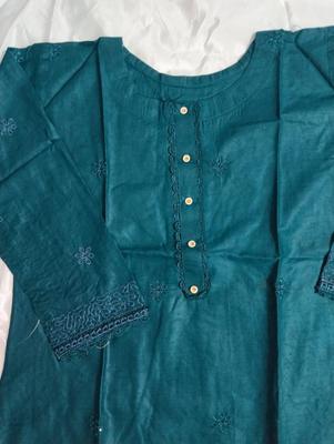 2 Pcs Women's Stitched Cotton Chikankari Embroidered Shirt And Trouser