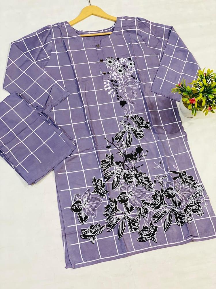 2 Pcs Women's Stitched Linen Printed Suit