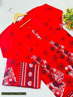 2 Pcs Women's Stitched Linen Printed Suit