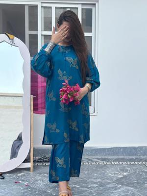 2 Pcs Women's Stitched Linen Printed Suit