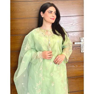 3 Pcs Women's Stitched Organza Embroidered Suit