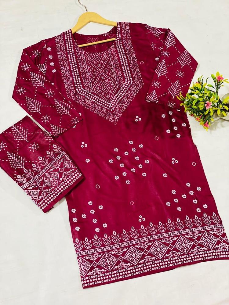 2 Pcs Women's Stitched Linen Printed Suit