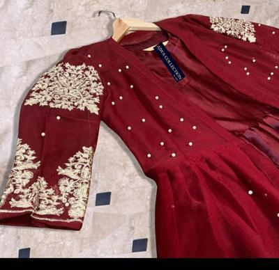 3 Pcs Women's Stitched Shamoz Silk Embroidered Gown Suit