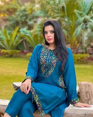 2 Pcs Women's Stitched Lawn Embroidered Shirt And Trouser