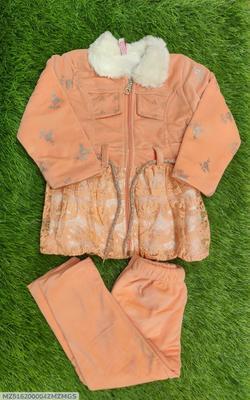 2 Pcs Girl's Velvet Printed Shirt And Trouser Suit