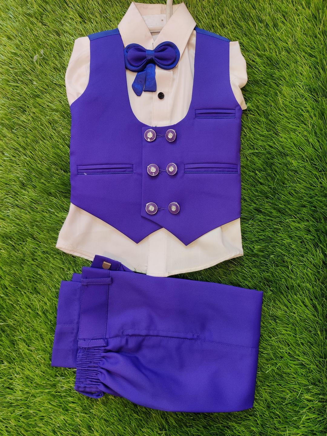 3 Pcs Boy's Stitched Cotton Plain Tuxedo Suit