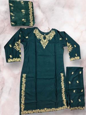 3 Pcs Women's Stitched Organza Embroidered Suit