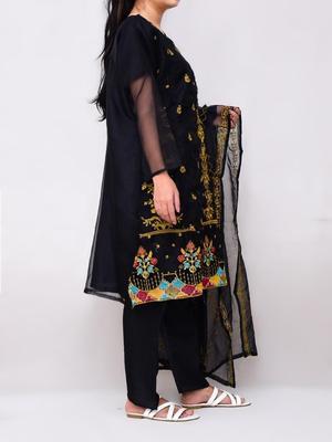 3 Pcs Women's Stitched Organza Embroidered Suit