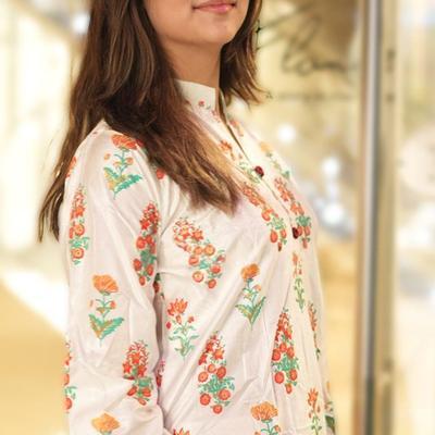 2 Pcs Women's Stitched Arabic Lawn Printed Shirt And Trouser