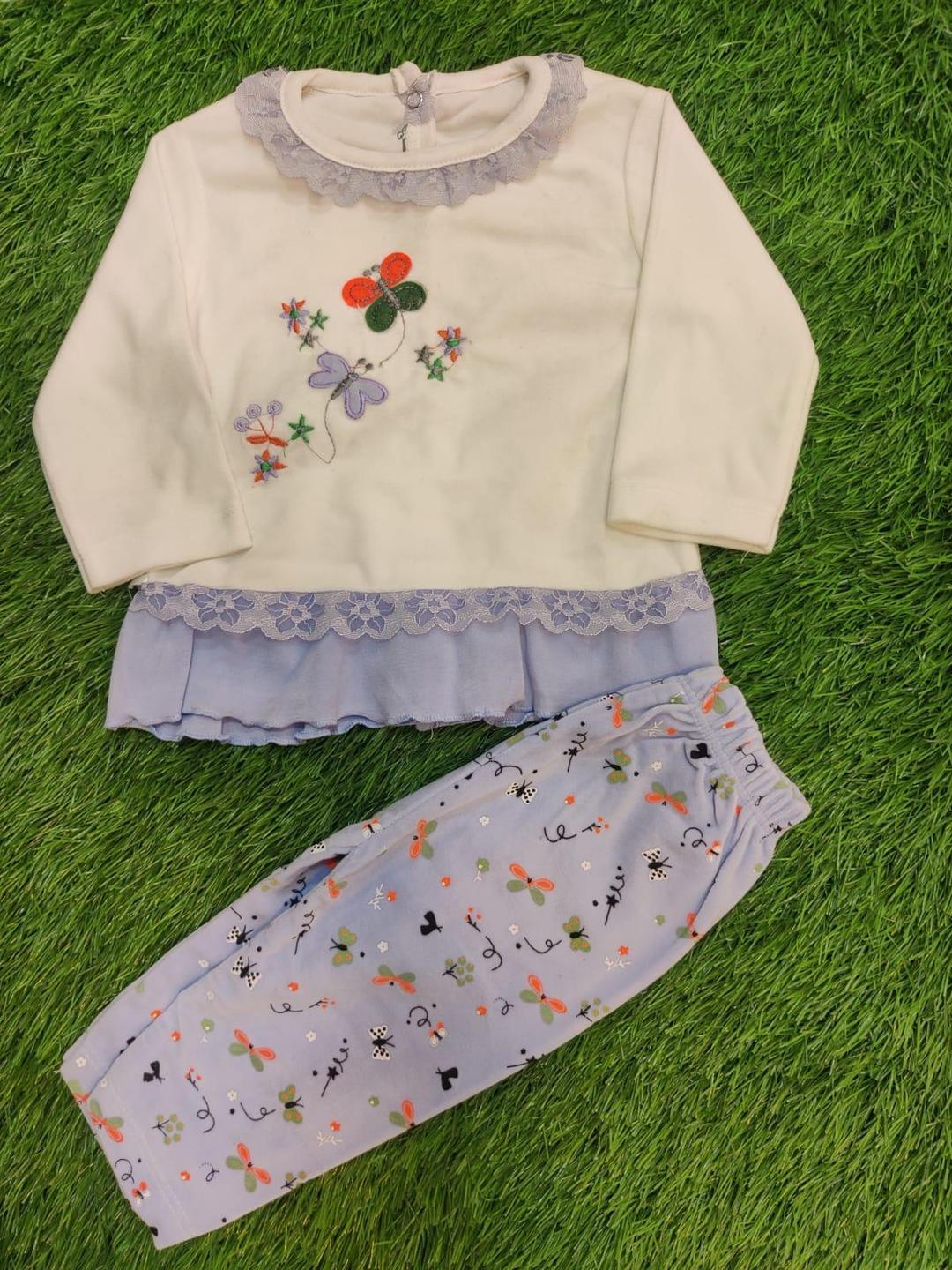 Baby Girl Blended Embroidered Frock And Trouser Set