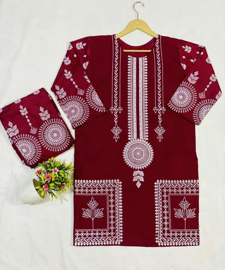 2 Pcs Women's Stitched Arabic Lawn Printed Suit