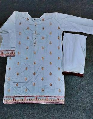 2 Pcs Women's Stitched Cotton Lawn Embroidered Shirt And Trouser