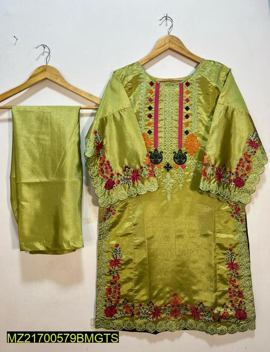 2 Pcs Women's Stitched Khaadi Silk Embroidered Suit