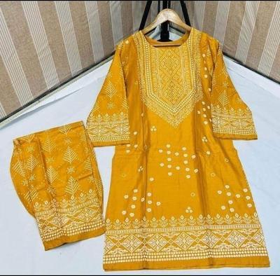 2 Pcs Women's Stitched Linen Printed Suit