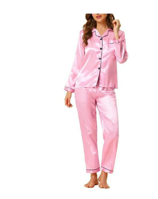 2 Pcs Women's Stitched Silk Plain Night Suit