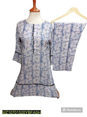 2 Pcs Women's Stitched Linen Printed Suit