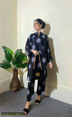 2 Pcs Women's Stitched Linen Printed Suit