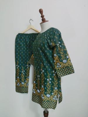 2 Pcs Women's Stitched Cotton Lawn Printed Shirt And Trouser