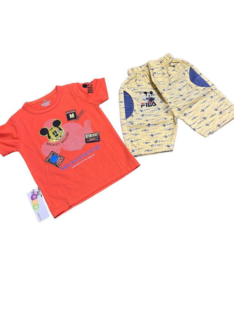 2 Pcs Unisex Cotton Printed Shirt And Shorts Set