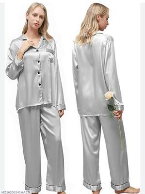 2 Pcs Women's Stitched Silk Plain Night Suit