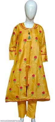 3 Pcs Women's Stitched Katan Silk Embroidered Gown Suit