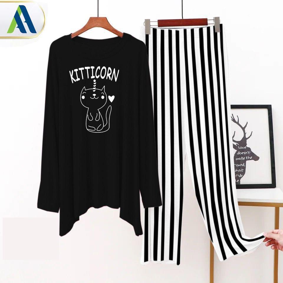 2 Pcs Women's Stitched Jersey Printed Sleepwear