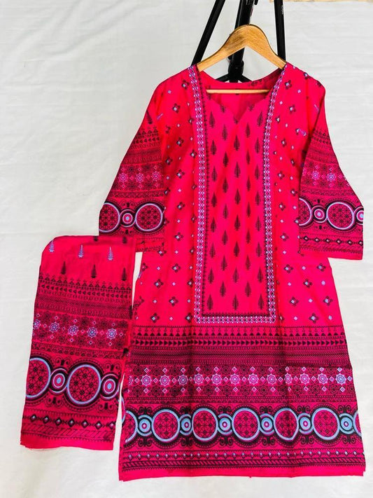 2 Pcs Women's Stitched Linen Printed Suit