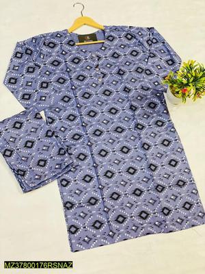 2 Pcs Women's Stitched Linen Printed Suit