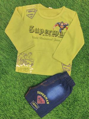 2 Pcs Boy's Blended Printed Shirt & Pants Set