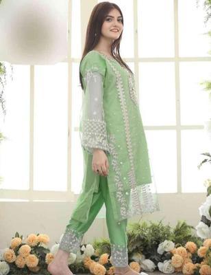 3 Pcs Women's Stitched Organza Embroidered Suit