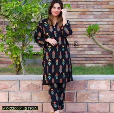 2 Pcs Women's Stitched Arabic Lawn Printed Suit