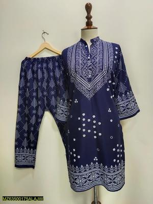 2 Pcs Women's Stitched Lawn Printed Suit