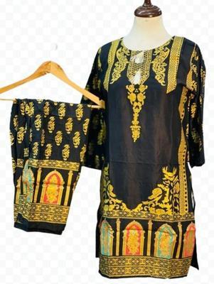 2 Pcs Women's Stitched Arabic Lawn Printed Shirt And Trouser