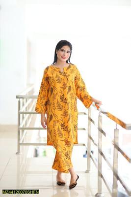 2 Pcs Women's Stitched Arabic Lawn Printed Shirt And Trouser