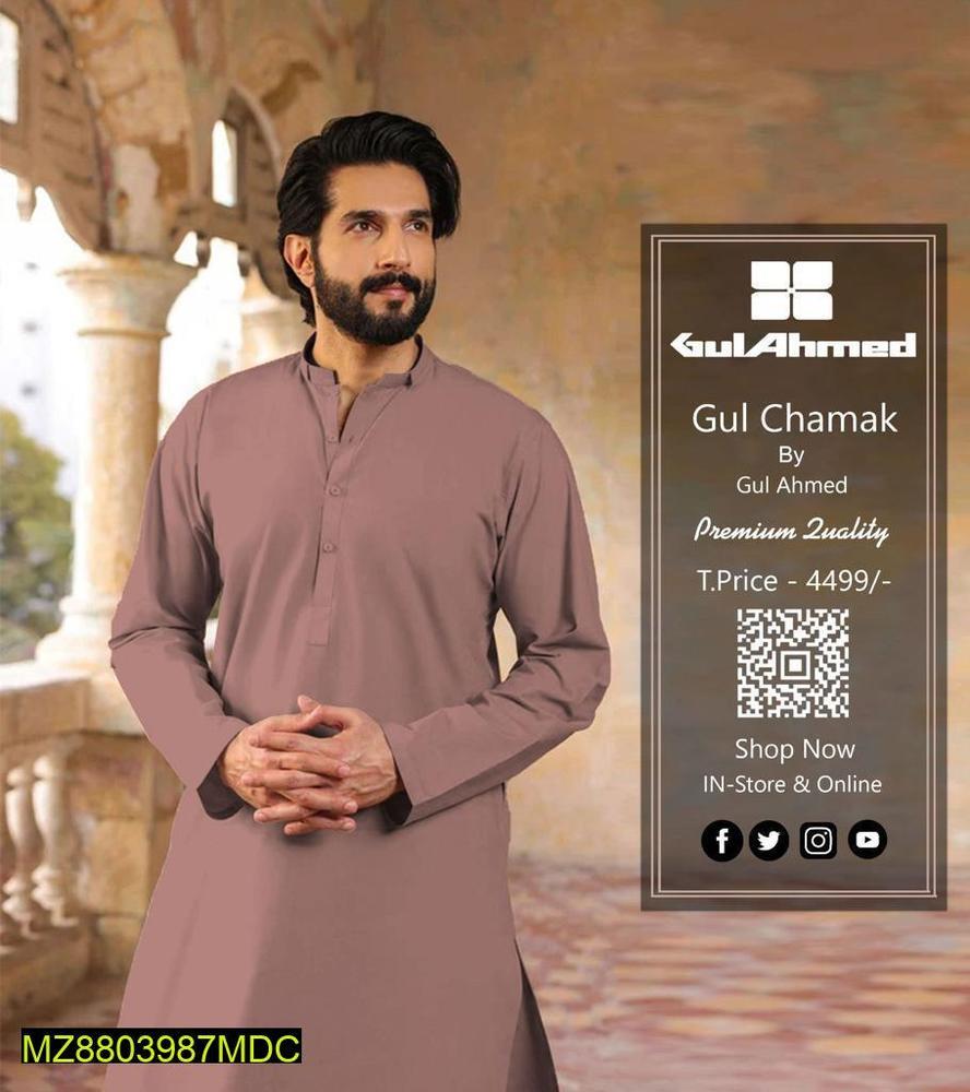 Men's Unstitched Chamak Cotton Plain Suit