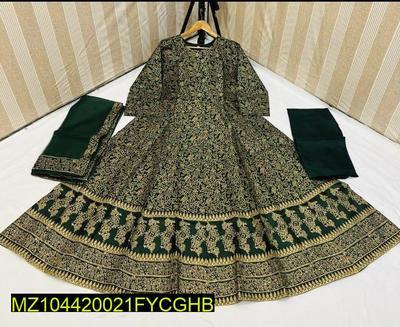 3 Pcs Women's Stitched Katan Silk steam Print Suit